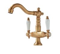 Robinets de lavabo en laiton doré de style industriel pour salle de bain - Double poignée - Mitigeur d'eau contemporain (antique, G9/16)
