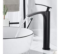 Robinets de lavabo Hauts, mitigeur à Bec Cascade, poignée Unique et Trou pour comptoir de Salle de Bains, Peinture Noire, Style Moderne et élégant