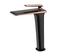 Robinets de lavabo noirs et or rose pour salle de bain, eau chaude et froide (noir-rose doré haut)