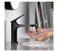 Robinets de lavabo Robinet d'évier de salle bains moderne à poignée unique, lavabo monté sur le pont, robinet d'eau, noyau en laiton, mélangeur chaud et froid(Water plated black)
