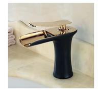 Robinets de lavabo Robinets d'évier de lavabo salle bains, cascade, robinet chaud et froid, mélangeur d'eau monté sur le pont, grue, Bronze Antique, finition chromée(Black Gold)