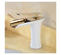 Robinets de lavabo Robinets d'évier de lavabo salle bains, cascade, robinet chaud et froid, mélangeur d'eau monté sur le pont, grue, Bronze Antique, finition chromée(White Gold)