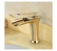 Robinets de lavabo Robinets d'évier de lavabo salle bains, cascade, robinet chaud et froid, mélangeur d'eau monté sur le pont, grue, Bronze Antique, finition chromée(Gold)