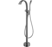 Robinets De Salle De Bain en Cascade pour Baignoire Autoportante Robinet Mélangeur De Baignoire Autoportant Monotrou avec Bec Rotatif à 360 °, Grey
