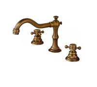 Robinets de style vintage en laiton antique pour salle de bain à 3 trous, robinet de lavabo à montage sur le plateau, eau chaude et froide, double contrôle, robinets mitigeur d'évier (laiton anqitue)