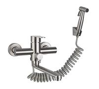 Robinets d'évier de Cuisine à Montage Mural Robinet de Cuisine Chaud et Froid en Acier Inoxydable brossé avec Pistolet pulvérisateur Robinet mitigeur de Cuisine à Double Trou Rotatif à 360 ° Large