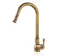 Robinets d'évier de cuisine avec douchette extractible, robinet de cuisine rétro, bec à col de cygne, mitigeur d'eau chaude et froide for évier doré(Antique)