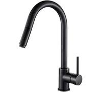 Robinets d'évier de cuisine, col cygne à arc élevé, poignée monotrou, bec pivotant, mitigeur extractible, levier robinet Monobloc noir