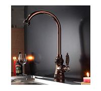 Robinets d'évier de cuisine en laiton rotatif à 360 degrés avec motif marbre, mitigeur lavabo poignée unique, doré(Rosegold)