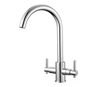 Robinets d'évier de cuisine traditionnels à double levier monobloc bec pivotant en acier inoxydable Finition chromée