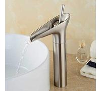 Robinets en Laiton Modernes Mitigeur d'évier de Salle de Bain Robinet mitigeur de Surface en Nickel brossé Mat Robinet d'évier Robinet Cascade à Bec Haut, Robinets d'évier de Salle de