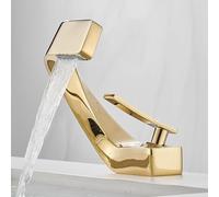 Robinets Mélangeurs en Cascade pour Lavabo Robinet Mélangeur De Salle De Bain en Laiton à Levier Unique Robinet De Lavabo Monotrou Chaud Et Froid, Gold