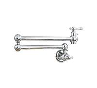 Robinets Muraux Robinet de cuisine mural en laiton for évier simple avec bras articulé extensible à double joint, bec pivotant et flexible, robinet de lavage pliable(Chrome Type)