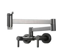 Robinets muraux, robinet de cuisine pliable en laiton, robinet d'évier mural, robinet mitigeur d'eau chaude et froide à double trou, robinet de cuisine à double levier(gris)