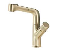 Robinets, Robinet de Lavabo Mixte Avec Pulvérisateur À Actionner Par Câble, Robinet de Lavabo En Laiton À Troupour Eau Chaude Et Froide, Robinet de Salle Den Multifonction Avec Rétractable/Or Brossé