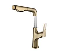 Robinets, Robinet de Lavabo Mixte Avec Pulvérisateur Descendable, Robinet de Lavabo En Laiton Avec Jet D'Eau Chaude Et Froide, Robinet de Lavabo Pour Salle Den/Or Brossé