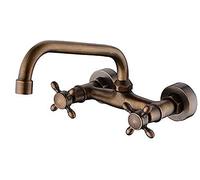 -Robinets, robinets, cuisine tout en bronze fil de traction dans le mur robinet de lavabo à double poignée Style européen rural lavabo mural rétro chaleur froide rotation robinet d'eau/noir(Bronze)