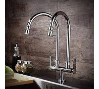 Robinets,Robinets d'évier de Cuisine Robinets de lavabo à Levier Robinet mitigeur d'évier de Salle de Bain Corps en cuivre chromé Double Tube Double Tête Simple Froid Un en Deux Sortie