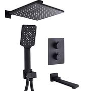 Robinets thermostatiques en laiton Ensemble de douche noir robinet inverseur pluie salle bains 8 pouces avec pommeau à main plastique