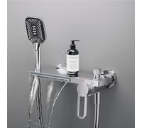 Robinetterie Mural Entraxe 150mm avec Douchette Mitigeur Baignoire Cascade 2 Trous Robinet Salle Bain Baignoire et Douche,chromé