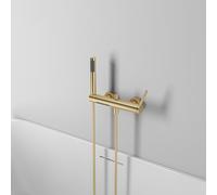 Robinetterie Mural Entraxe 150mm avec Douchette Robinet Baignoire Cascade 2 Trous Mitigeur Bain Douche en Cuivre,Or Brossé