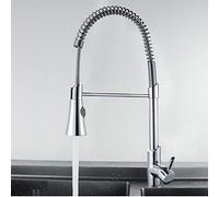 Robinetterie, Robinet D'Évier de Cuisine Pour Bar, Ferme, Commercial, Robinet de Cuisine À Ressort En Laiton Chromé, Support Fixe, Rotation À 360°, Mitigeur D'Évier À Bouton-Poussoir/Argent/Avec Tuyau