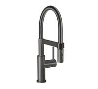 Robinetterie Villeroy & Boch Steel Expert Compact, haute pression, robinet avec fonction de commutation et bec pivotant, robinetterie économique, bec 143 mm, anthracite