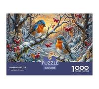 Robins Puzzle 1000 Pièces Jouet en Bois Divertissement Créatif Décoration Intérieure Forêt enneigée Challenge Toy Adultes & Enfants des 14 Ans 52x38cm/1000pcs