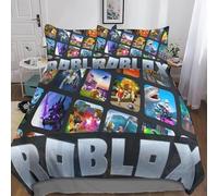 Roblox Parure de lit 3 pièces en microfibre de polyester ultra douce avec fermeture éclair pour enfants, adolescents et adultes - Lit double (220 x 240 cm) - King (standard britannique)