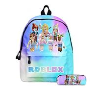 Roblox Sac à dos d'école Glaxy Rainbow Planet pour enfants, adolescents, tout-petits, sac à dos tendance pour ordinateur portable et trousse à crayons, bleu ciel, Large