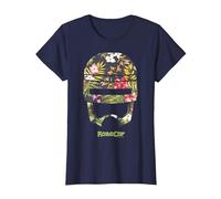 Robocop Casque Floral Tropical T-Shirt, Femme, Bleu Marine, XS
