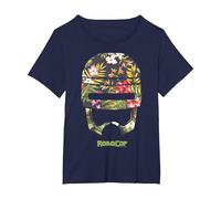 Robocop Casque Floral Tropical T-Shirt, Femme Grandes Tailles, Bleu Marine, 3X