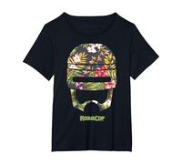 Robocop Casque Floral Tropical T-Shirt, Femme Grandes Tailles, Noir, 3X