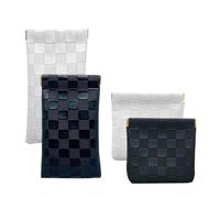 ROBOHOOK Lot de 4 petites trousses de maquillage en cuir à carreaux pour femme, étanches, portables, sans fermeture éclair, à fermeture automatique (blanc, noir), blanc/noir