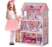 Robome Wooden Dollhouse Doll Houses Playset avec 24 PCS Meubles pour 4 5 pouces de 6 pouces Dolls Dollhouse Gift pour plus de 3 ans pour filles (