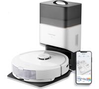 Q8 Max+ Robot Aspirateur avec Station de Dépoussiérage à Vidange Automatique, Les Deux Brosses Princepales, 5500 Pa, Les Zones Interdites, Le Nettoyage Le Long des Lignes de Sol, app - Blanc - Roborock
