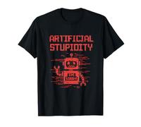 Robot Artificiel Stupidity Glitch - Imprimé Rouge et Noir T-Shirt