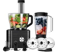 Robot Cuisine Multifonctions, 1100W Food Processor Inclus Hachoir, Trancher, Crochet Pétrisseur, Mixeur, Presse-Agrumes, 3.2L Bol M