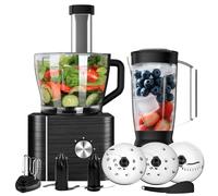 Robot Cuisine Multifonctions, TopStrong 1100W Food Processor Inclus Hachoir, Trancher, Crochet Pétrisseur, Mixeur, Presse-agrumes, 3.2L Bol Mélangeur & 1.5L Blender, 3 Vitesses Réglables, Noir