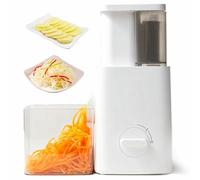 Robot culinaire avec 3 têtes de lame et boîte de rangement, tige de poussée antidérapante pour carottes et pommes de terre, appareil de cuisine compact pour une préparation facile des repas