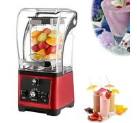 Robot culinaire électrique de table professionnel, mixeur silencieux avec couvercle insonorisé, broyeur à glace commercial, broie la glace en 3 secondes.(Red)