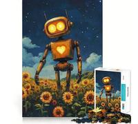 Robot dans Un Champ de tournesols Puzzle de 1000 pièces pour Adolescents Jeu Intelligent Jeu de Groupe Décoration Murale (38x52cm)