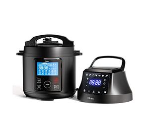 Robot de cuisine 2 en 1, cocotte programmable Foodie Pot et friteuse sans huile Foodie Fryer Lid, 9 appareils en 1, capacité 6L, 1300W, 3 niveaux de puissance, 2 couvercles programmables.