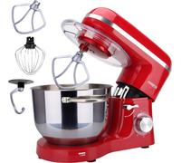 Robot de cuisine AREBOS 1500 W | 6 L acier inoxydable | Batteur, crochet pétrisseur & fouet, rouge