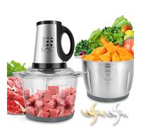 Robot de cuisine avec poignée, hachoir à viande et légumes avec deux bols de 3,8 L, 350 W, 3 vitesses, 2 pièces 4 lames à deux niveaux et spatule pour aliments pour bébés, viande, légumes, fruits