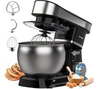 Robot de cuisine Iceagle - pétrin avec bol en inox de 6L, 6 vitesses, 1500 W, Argenté
