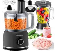 Robot de cuisine multifonction 1500 W, 11 fonctions, bol de 2,5 l et récipient de 1,5 l, mini hachoir, disque de coupe, presse-agrumes, hachoir à pétrissage