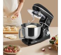 Robot de cuisine, pétrisseur, 1500 W, avec bol en acier inoxydable de 6,15 l, crème à pain, minuteur, écran LCD, antidérapant, compact, noir