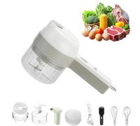 Robot de cuisine sans fil 4 en 1, mini hachoir électrique multifonctionnel, facile à charger, avec brosse de nettoyage et fouet à crème, pour ail, piment, viande et œufs(White)