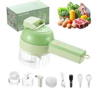 Robot de cuisine sans fil 4 en 1, mini hachoir électrique multifonctionnel, facile à charger, avec brosse de nettoyage et fouet à crème, pour ail, piment, viande et œufs(Green)